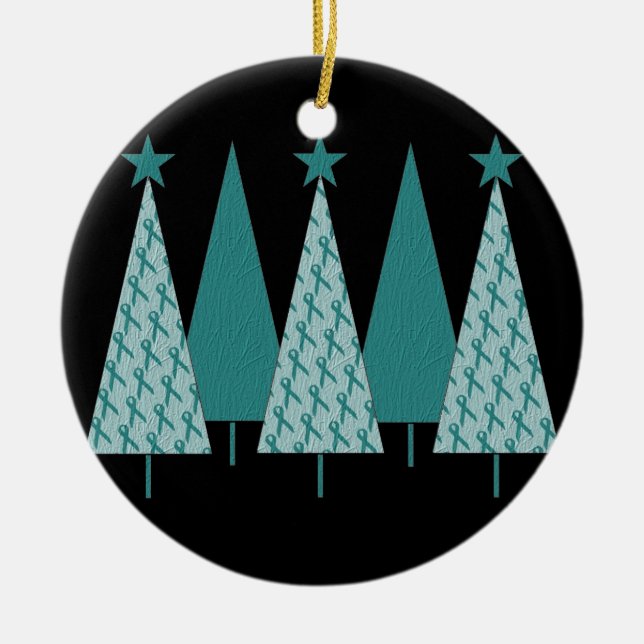 Adorno De Cerámica Árboles de navidad - cáncer ovárico de la cinta (Frente)