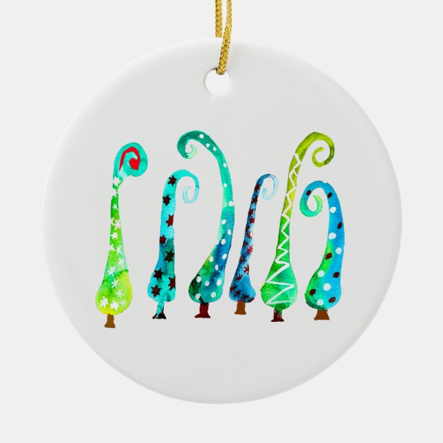 Adorno De Cerámica Árboles de Navidad caprichosos acuarela (Frente)