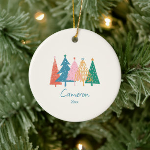 Adorno De Cerámica Árboles de Navidad Caprichosos con Nombre Personal