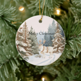 Adorno De Cerámica Árboles de Navidad Ciervo Rayas Blancas Crema