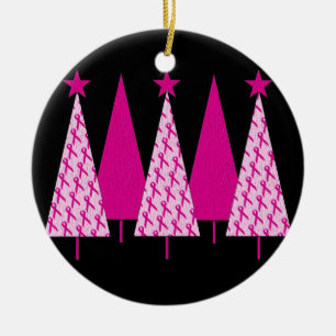 Adorno De Cerámica Árboles de navidad - cinta del rosa del cáncer de