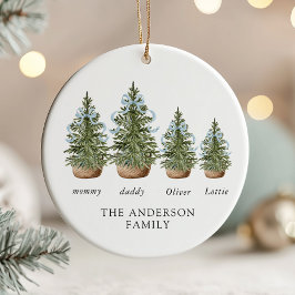 Adorno De Cerámica Árboles de Navidad con Lazo Azul