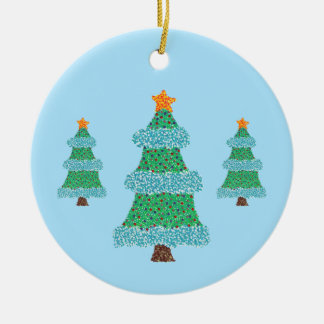Adorno De Cerámica Árboles de Navidad con puntillismo sobre azul, ado