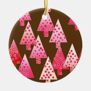 Adorno De Cerámica Árboles de Navidad de flores modernas - coral y ma