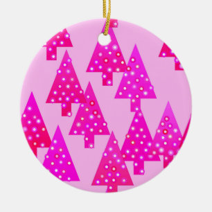 Adorno De Cerámica Árboles de Navidad de flores modernas - rosa fucsi