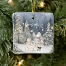 Adorno De Cerámica Árboles de Navidad de Nieve de Santa Crema Azul