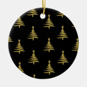 Adorno De Cerámica Árboles de Navidad dorados sobre negro