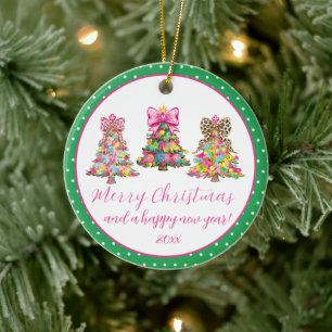 Adorno De Cerámica Árboles de Navidad rosados y verdes elegantes