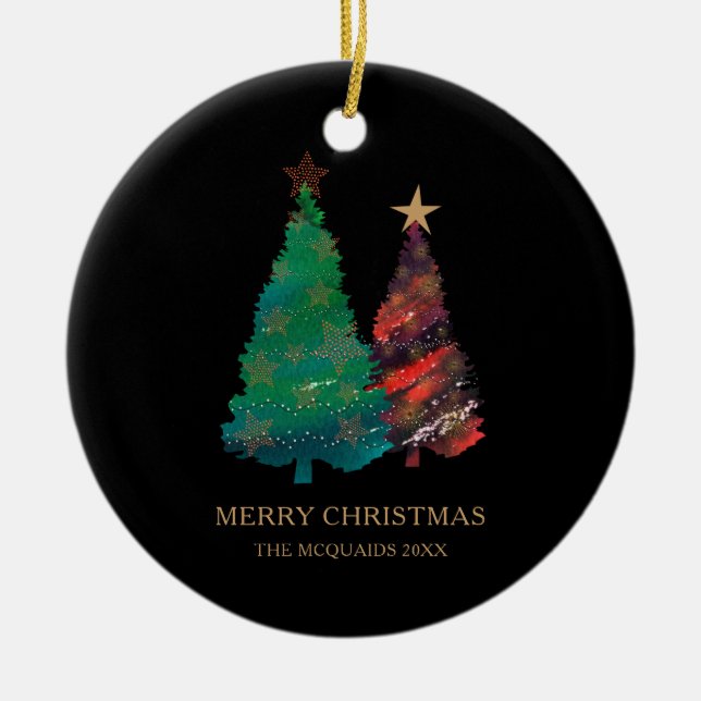 Adorno De Cerámica Árboles navideños de acuarela espumosos pintados a (Frente)