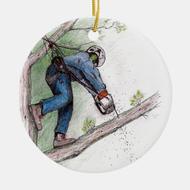 Adorno De Cerámica Arborismo de cirujano árbol Chainsaw (Frente)