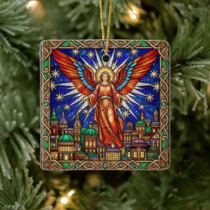 Adorno De Cerámica Arcángel de vidrio emplomado personalizado Jerusal