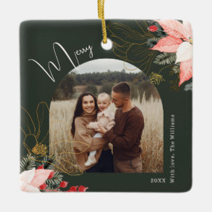 Adorno De Cerámica Arco floral de invierno Feliz Navidad