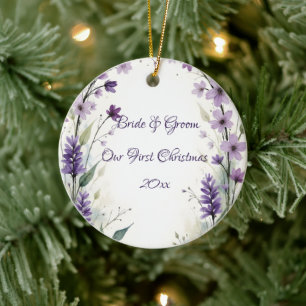 Adorno De Cerámica Arco Floral de Navidad Lila Lavanda