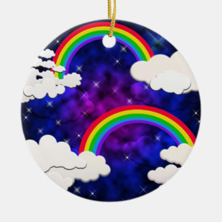 Adorno De Cerámica Arco iris, estrellas y nubes en un cielo nocturno