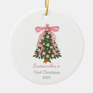 Adorno De Cerámica Arco rosa Primer personalizado de Navidad Ornament