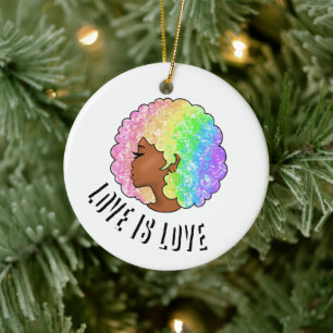 Adorno De Cerámica arcoíris afro LGBTQ el amor es amor orgullo chica 