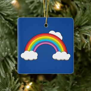 Adorno De Cerámica Arcoiris con nubes blancas