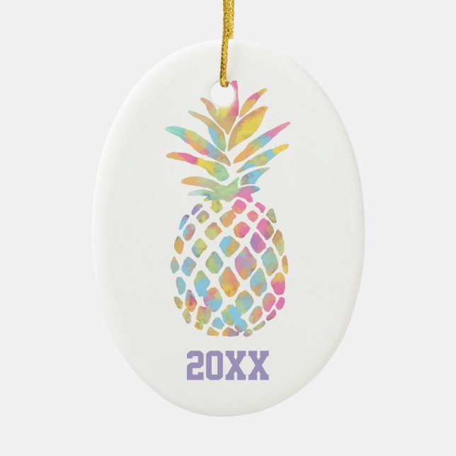 Adorno De Cerámica Arcoiris Pineapple Tropical Personalizado (Frente)