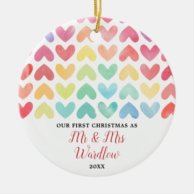 Adorno De Cerámica Arcoiris Sr. y Sra. o Pareja Personalizada Gay (Frente)