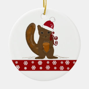Adorno De Cerámica Ardilla de Navidad con borde de copo de nieve