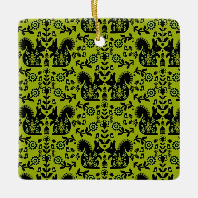 Adorno De Cerámica Ardilla Escandinavia Nórdica Arte Popular (Anverso)