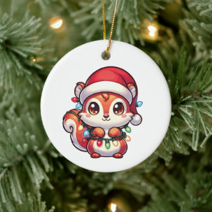 Adorno De Cerámica Ardilla Feliz Navidad Invierno Animales Squirrels