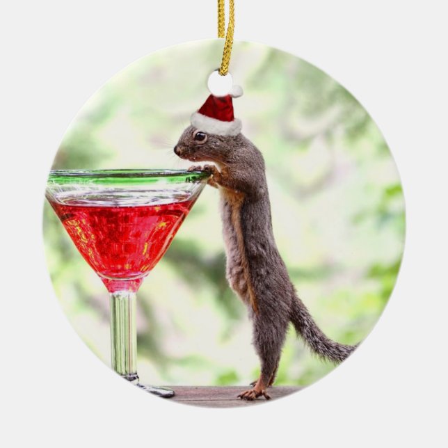 Adorno De Cerámica Ardilla que celebra navidad (Frente)