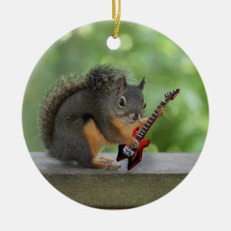 Adorno De Cerámica Ardilla que toca la guitarra eléctrica