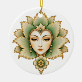 Adorno De Cerámica Aretes Esmeralda y Oro Lady Flower | Loto Persa