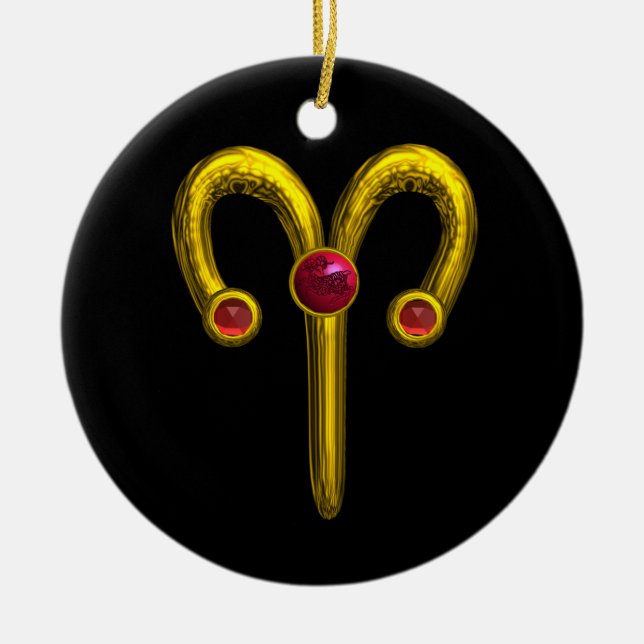 Adorno De Cerámica ARIES ZODIAC BIRTHDAY JEWEL Red Ruby Gold (Frente)