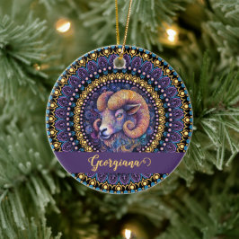 Adorno De Cerámica Aries Zodiac Dot Mandala