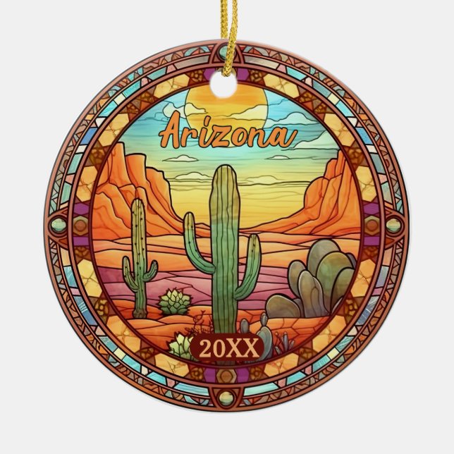 Adorno De Cerámica Arizona Desert Cactus Watercolor (Frente)