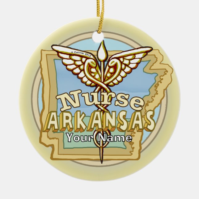 Adorno De Cerámica Arkansas Nurse Caduceus Ornament  (Frente)