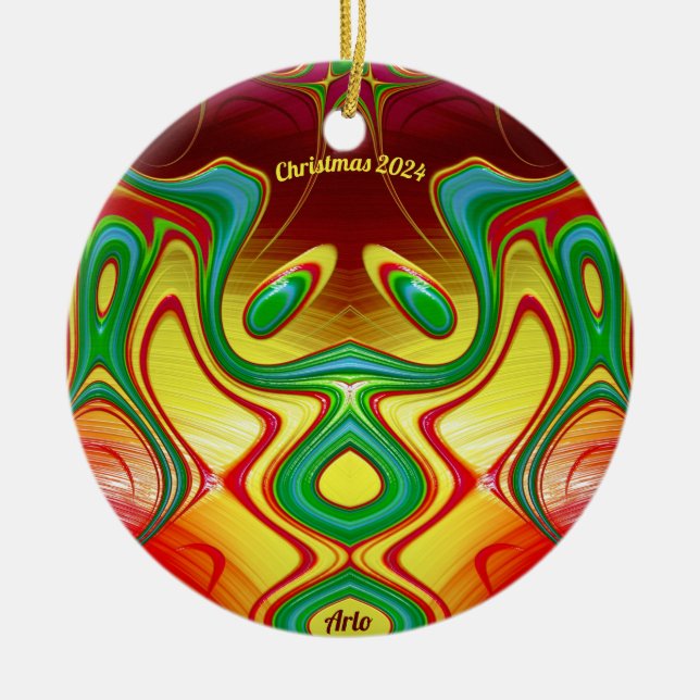 Adorno De Cerámica ARLO ~ NAVIDADES Brillante Verde Rojo Amarillo 202 (Frente)