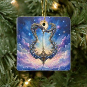 Adorno De Cerámica Arpa Celestial bajo la Luz de la Luna – Arte de Fa