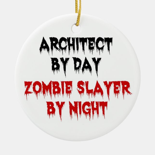 Adorno De Cerámica Arquitecto por día Zombie Slayer por noche (Frente)