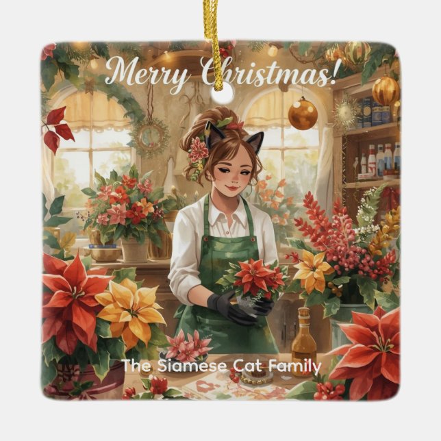 Adorno De Cerámica Arreglo floral de Navidades de gato por periódico (Anverso)