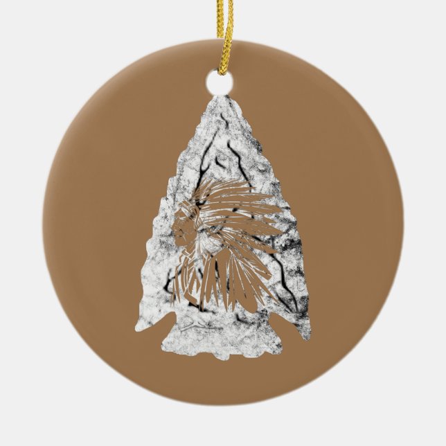 Adorno De Cerámica Arrowhead Hunter Jefe Indio de Caza Relica (Frente)
