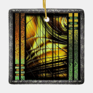 Adorno De Cerámica Art Deco En Verde Y Oro
