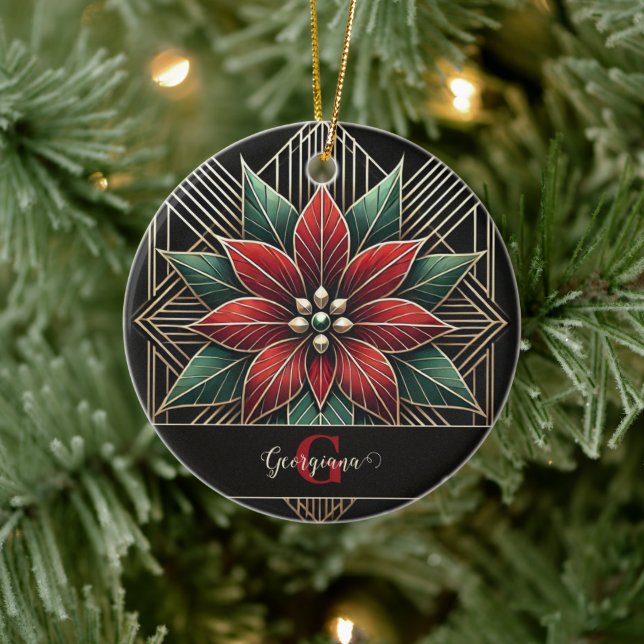 Adorno De Cerámica Art Decó Floral Retro Personalizado Poinsettia (Árbol)