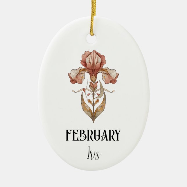 Adorno De Cerámica Art Nouveau February Birth Flower Iris Birthday (Frente)