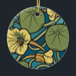 Adorno De Cerámica Art Nouveau Nasturtium Blue Gold floral Verneuil<br><div class="desc">Infuse your home with the rhythmic energy of the Belle Époque with this stunning Art Nouveau nasturtium pattern. Inspired by the legendary French artist Maurice Pillard Verneuil, this design captures the brilliant yellow blooms and iconic lily-pad-shaped leaves of the nasturtium in a bold, structured layout. The striking contrast between the...</div>