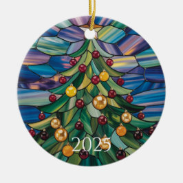 Adorno De Cerámica Art Nouveau Stained Glass Tree – 2025 Holiday Gift