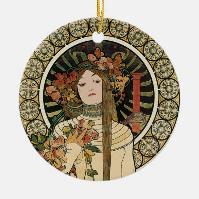 Adorno De Cerámica Art Nouveau Trappistine Mucha Art (Frente)