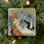 Adorno De Cerámica Art Nouveau vintage, restaurante Taverne Olympia<br><div class="desc">Diseño de poster publicitario Art Nouveau ilustracion vintage para el restaurante Taverne Olympia de Jules Cheret. Esta vintage imagen publicitaria de amor y romance victoriano muestra a una mujer y un hombre tomando un brindis con champán y vino espumoso en un romántico café bistró. Se están celebrando con un elegante...</div>