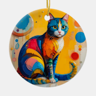 Adorno De Cerámica Arte abstracto colorido de gato