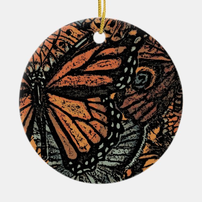 Adorno De Cerámica arte abstracto de fantasía de mariposa naranja (Frente)