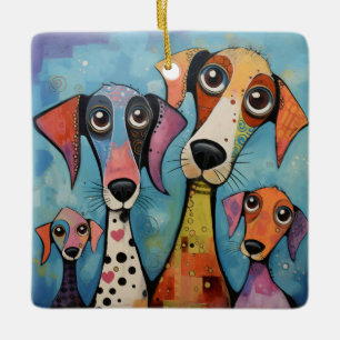 Adorno De Cerámica Arte abstracto de perro colorido estilo caricatura