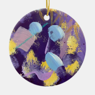 Adorno De Cerámica Arte abstracto vibrante azul, púrpura y amarillo