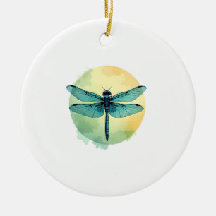 Adorno De Cerámica Arte Acuarela de Libélula Verde Hermosa Insecto Lo